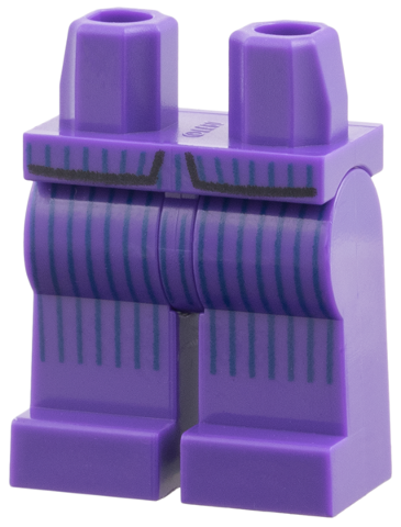 Dark purple legs with dark blue pinstripes and coattail details.