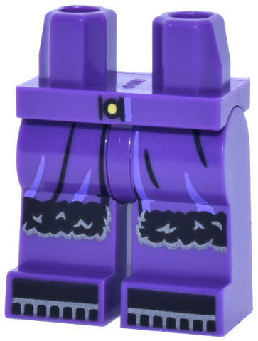 Dark purple hips and legs printed with coat ends, lavender highlights, and black fur trim on the boots.