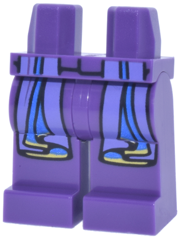 Dark purple legs featuring blue violet and dark azure robe ends with gold trim.