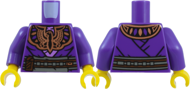 Dark purple robe torso with a copper scarab chest emblem and gray apron, dark purple arms, and yellow hands.