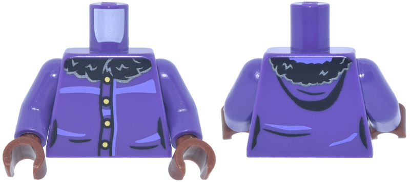 Dark purple female coat torso, reddish brown hands