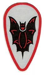 Minifigure, Shield Oval with Black Bat and Red Border on Silver Background Pattern