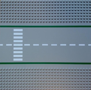 Baseplate, Road 32 x 32 8-Stud Straight with Street with Green Lines and White Crosswalk Pattern