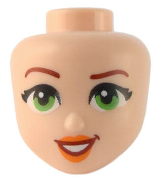 Mini Doll, Head Friends with Dark Red Eyebrows, Right Raised, Bright Green Eyes, Orange Lips, and Open Mouth Smile with Teeth Pattern