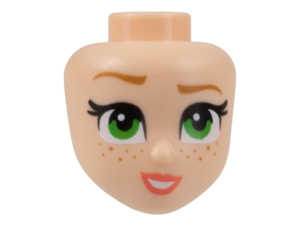 Mini Doll, Head Friends with Medium Nougat Eyebrows and Freckles, Bright Green Eyes, Coral Lips, and Open Mouth Smile with Teeth Pattern