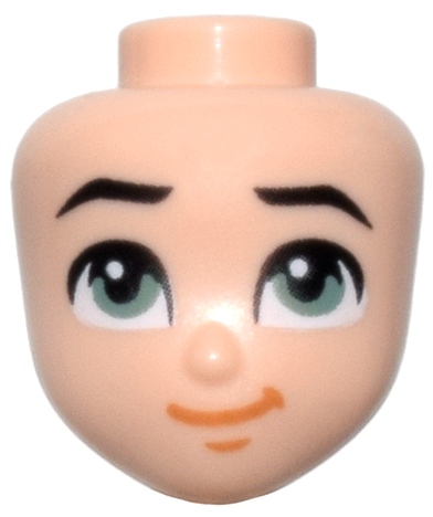 Mini Doll, Head Friends with Sand Green Eyes, Black Eyebrows, and Dark Orange Lopsided Closed Mouth Smile Pattern