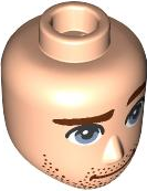 Mini Doll, Head Friends Male Large with Reddish Brown Eyebrows, Smile and Stubble, and Sand Blue Eyes Pattern