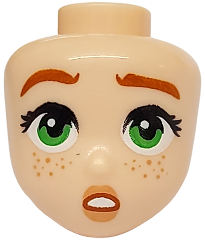 Mini Doll, Head Friends with Dark Orange Eyebrows, Green Eyes, Nougat Lips and Freckles, and Small Surprised Open Mouth with Teeth Pattern