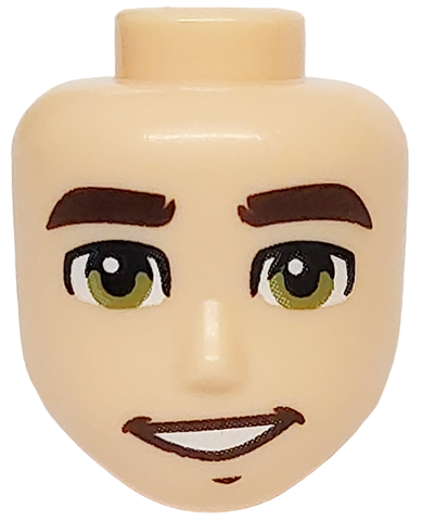 Mini Doll, Head Friends Male Large with Thick Dark Brown Eyebrows, Olive Green Eyes, and Open Mouth Smile with Teeth Pattern