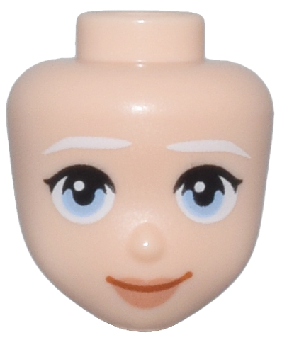 Mini Doll, Head Friends with White Thin Eyebrows, Black Eyeleashes, Bright Light Blue Eyes, Nougat Lips, and Closed Mouth Smile Pattern