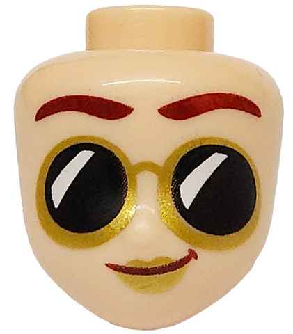 Mini Doll, Head Friends with Dark Red Eyebrows and Mouth, Gold Lips and Sunglasses with Black Lenses Pattern
