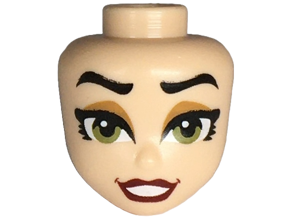 Mini Doll, Head Friends with Black Thick Eyebrows and Eyelashes, Medium Nougat Eye Shadow, Olive Green Eyes, Dark Red Lips, and Open Mouth Smile with Teeth Pattern