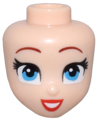 Mini Doll, Head Friends with Dark Red Thin Eyebrows, Dark Azure Eyes, Red Lips, and Open Mouth Smile with Teeth Pattern