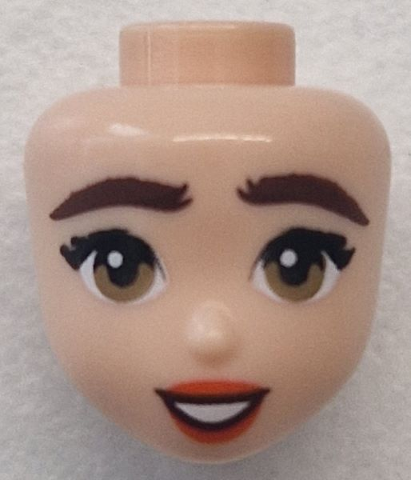 Mini Doll, Head Friends with Dark Brown Bushy Eyebrows, Black Eyelashes, Dark Tan Eyes, Reddish Orange Lips, Open Mouth Smile with Teeth Pattern