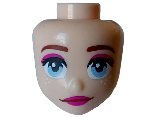 Mini Doll, Head Friends with Reddisch Brown Eyebrows, Black Eyelashes, Bright Light Blue Eyes, Magenta Lips and Eye Shadow, Closed Mouth Smile, White Sparkles Pattern