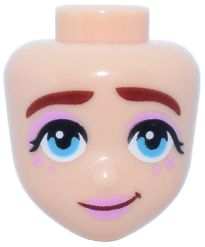 Mini Doll, Head Friends with Thick Dark Red Eyebrows, Medium Azure Eyes, Bright Pink Lips, Eyeshadow and Face Paint, Smirk Pattern