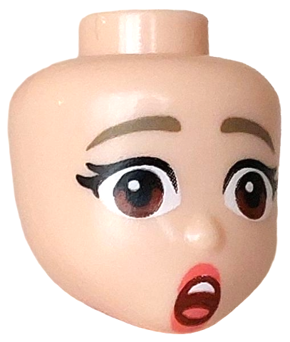 Mini Doll, Head Friends with Dark Tan Eyebrows, Black Eyelashes, Reddish Brown Eyes, Coral Lips, Open Mouth Surprised Pattern