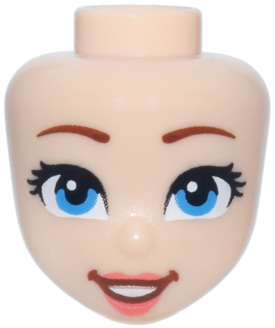Mini Doll, Head Friends with Reddish Brown Eyebrows and Mouth, Black Eyelashes, Dark Azure Eyes, Coral Lips, Open Mouth Smile with Teeth Pattern