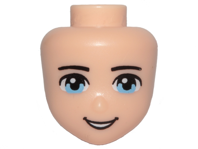 Mini Doll, Head Friends with Black Thin Eyebrows, Bright Light Blue Eyes, and Open Mouth Smile with Teeth Pattern