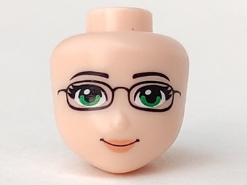 Mini Doll, Head Friends with Green Eyes and Glasses, Orange Lips and Closed Mouth Pattern
