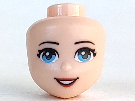 Mini Doll, Head Friends with Black Eyebrows, Medium Azure Eyes, Red Lips, and Open Mouth Smile with Teeth Pattern