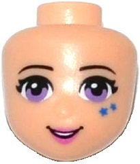 Mini Doll, Head Friends with Black Eyebrows, Eyelashes, Medium Lavender Eyes, Blue Stars, Dark Pink Lips, Open Mouth Smile with Teeth Pattern