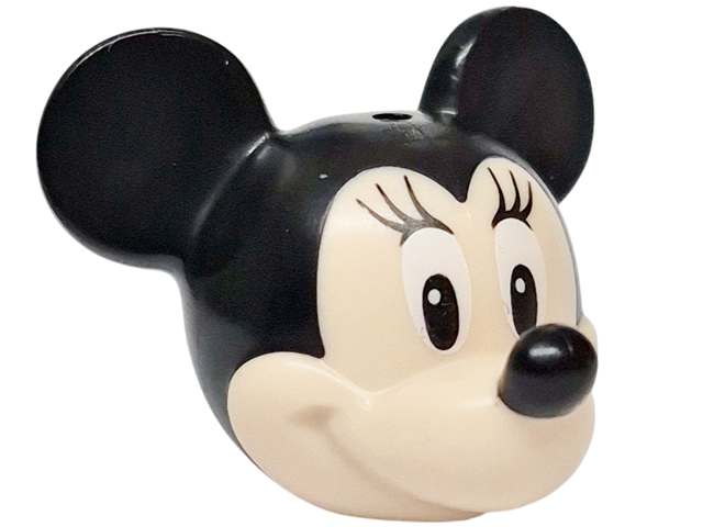 Minifigure, Head, Modified Mouse with Molded Black Top and Ears and Printed Nose, White Eyes Looking Right with Eyelashes Pattern (Minnie)
