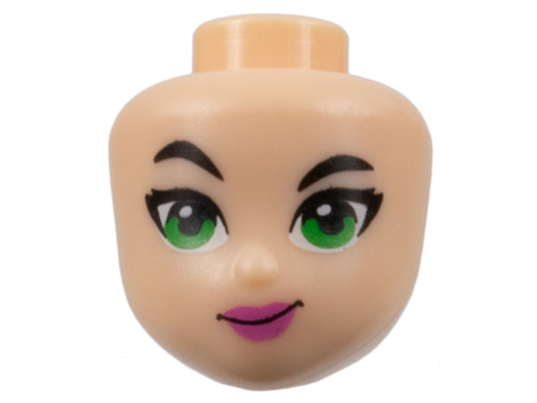 Mini Doll, Head Friends with Black Eyebrows, Right Raised Eyebrow, Green Eyes and Dark Pink Lips Pattern (Poison Ivy)