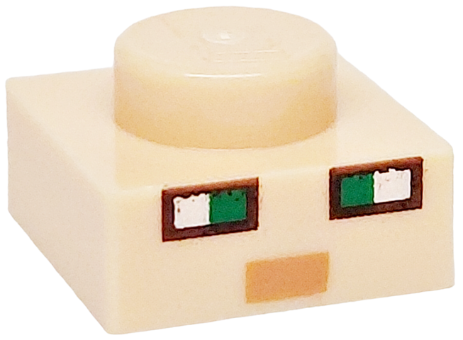 Plate 1 x 1 with Green and White Squares, Dark Brown and Nougat Rectangles Pattern (Minecraft Micromob Alex Face)