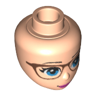 Mini Doll, Head Friends with Blue Eyes, Glasses with Copper Frames, Pink Lips with Closed Mouth Smile Pattern