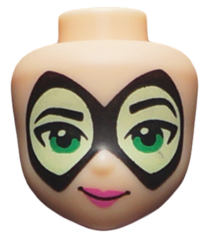 Mini Doll, Head Friends with Thin Black Pointed Mask with Yellowish Green Lenses, Bright Green Eyes and Dark Pink Lips Pattern (Batgirl)