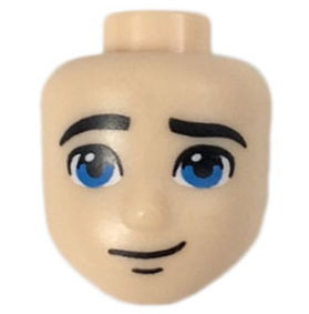 Mini Doll, Head Friends Male Large with Blue Eyes, Thick Black Eyebrows, Chin Dimple, and Smirk Pattern