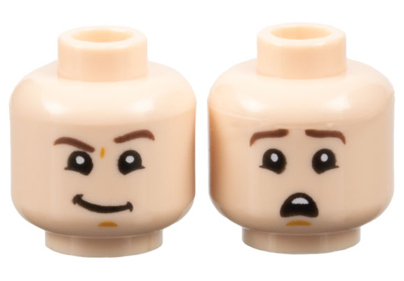 Figurka LEGO Usmívající se vystrašená hlava hnědé obočí zepředu