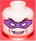 Minifigure, Head Male Purple Eye Mask with Eye Holes, Black Eyebrows and Smile Pattern (The Riddler)