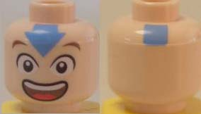 Minifigure, Head Male Eyes & Mouth Wide Open, Blue Arrow on Forehead & Square on Back Pattern (Aang)