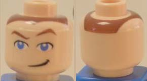 Minifigure, Head Male Eyes Blue with Raised Eyebrow and Smirk Pattern (Sokka)