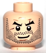 Minifigure, Head Beard Black Angled Eyebrows and Full Beard Stubble, Scars, Chin Dimple, Smirk Pattern