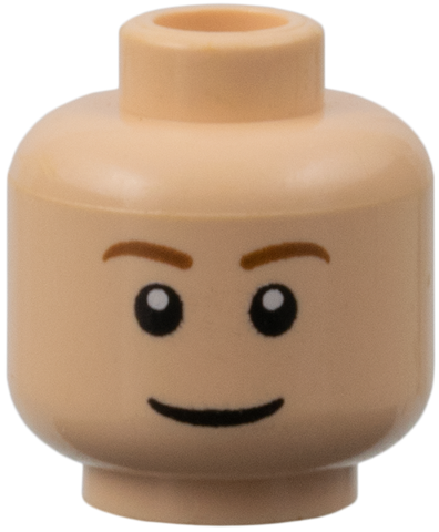 Minifigure, Head Brown Eyebrows, Thin Grin, Black Eyes with White Pupils Pattern