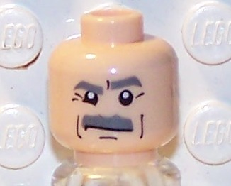 Minifigure, Head Dark Bluish Gray Moustache and Bushy Eyebrows, Black Cheek Lines, White Pupils Pattern