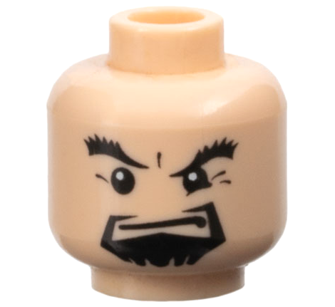 Minifigure, Head Black Bushy Eyebrows and Goatee, Squint, Stern Pattern