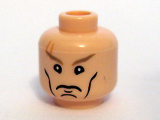 Minifigure, Head Male Cheek Lines, Chin Dimple, Stern Dark Tan Eyebrows, Scar above Right Eye Pattern