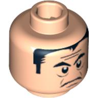 Minifigure, Head Male Black Eyebrows and Hair, Forehead Lines, Frown Pattern