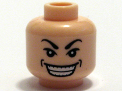Minifigure, Head Male Arched Eyebrows, White Pupils, Wide Grin with Dimples Pattern