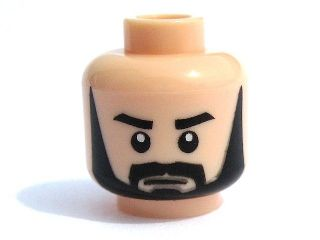 Minifigure, Head Thick Black Eyebrows, Full Beard and Pointed Sideburns Pattern