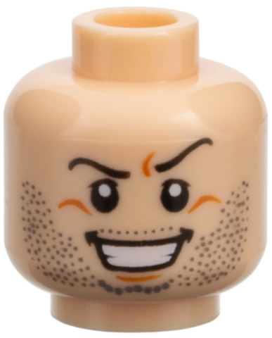 Minifigure, Head Beard Stubble, Arched Eyebrow, Evil Grin with Teeth Pattern