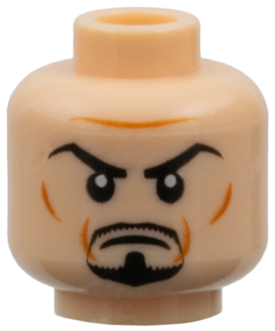 Minifigure, Head Black Goatee, Arched Eyebrows, White Pupils Pattern