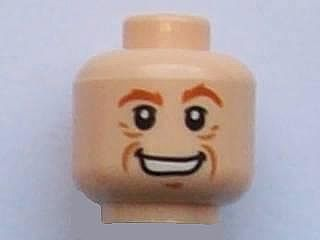 Minifigure, Head Male Dark Orange Eyebrows, Medium Nougat Wrinkles and Chin Dimple, Open Mouth Smile with Teeth Pattern