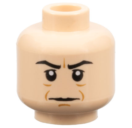 Minifigure, Head Black Eyebrows, Upper Eyelids, Medium Nougat Jowl Lines, Chin Dimple and Wrinkles, Furrowed Brow, Stern Pattern