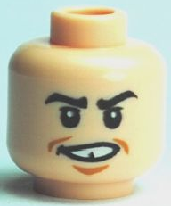 Minifigure, Head Black Eyebrows, Upper Eyelids, Medium Nougat Soul Patch and Dimples, Open Mouth Smile with Teeth and Gap Pattern