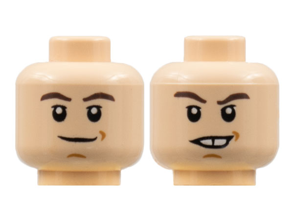 Minifigure, Head Dual Sided HP Neville Closed Mouth / Crooked Smile with Teeth Pattern